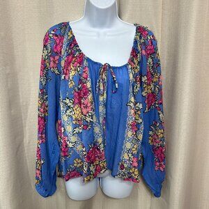 Free People Elena Long Sleeve Top Women's Size XS Blue Sapphire Combo NWT